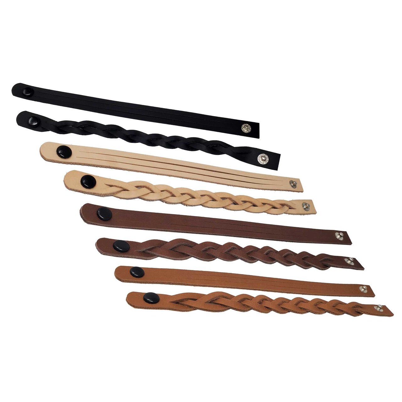 Mystery Braid Leather Bracelets Kit-8 Pack Leather Bracelets Braiding Ready in 4 colors-Camps, Schools Easy Craft Idea-Made in USA by Pitka Leather